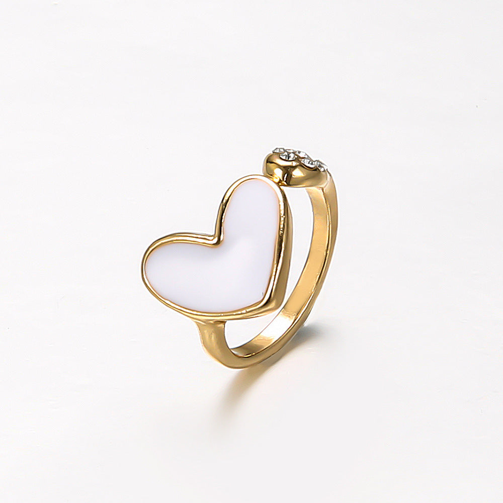 New Style Diamond And Oil Painting Shell Opening Adjustable Ring Peach Heart Ring