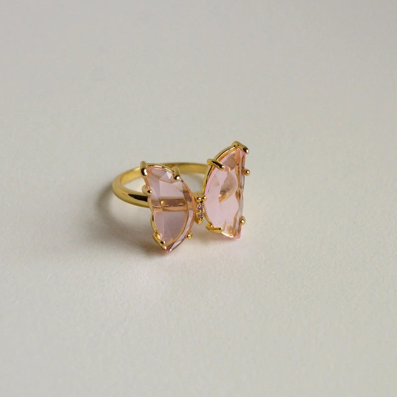 Female crystal glass butterfly ring