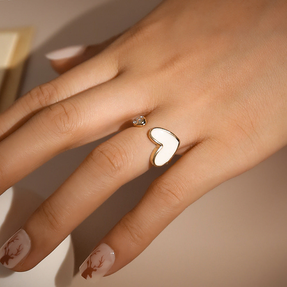 New Style Diamond And Oil Painting Shell Opening Adjustable Ring Peach Heart Ring