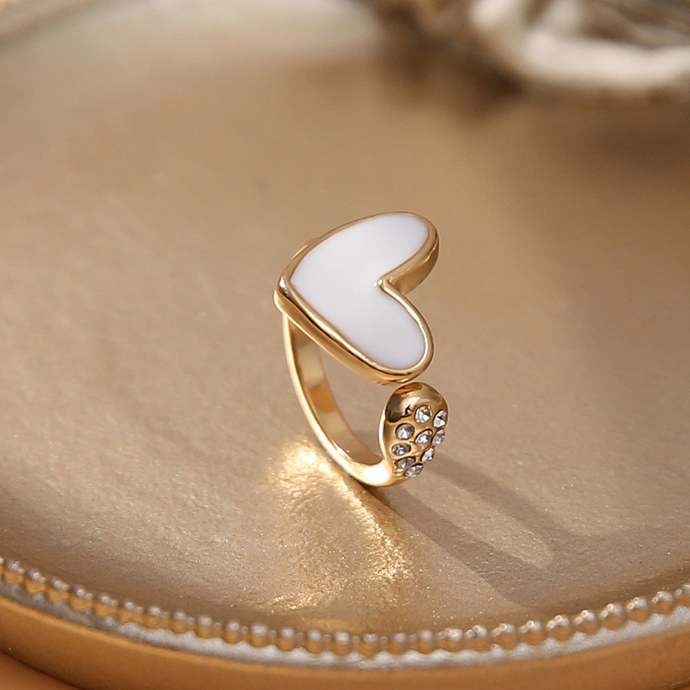 New Style Diamond And Oil Painting Shell Opening Adjustable Ring Peach Heart Ring
