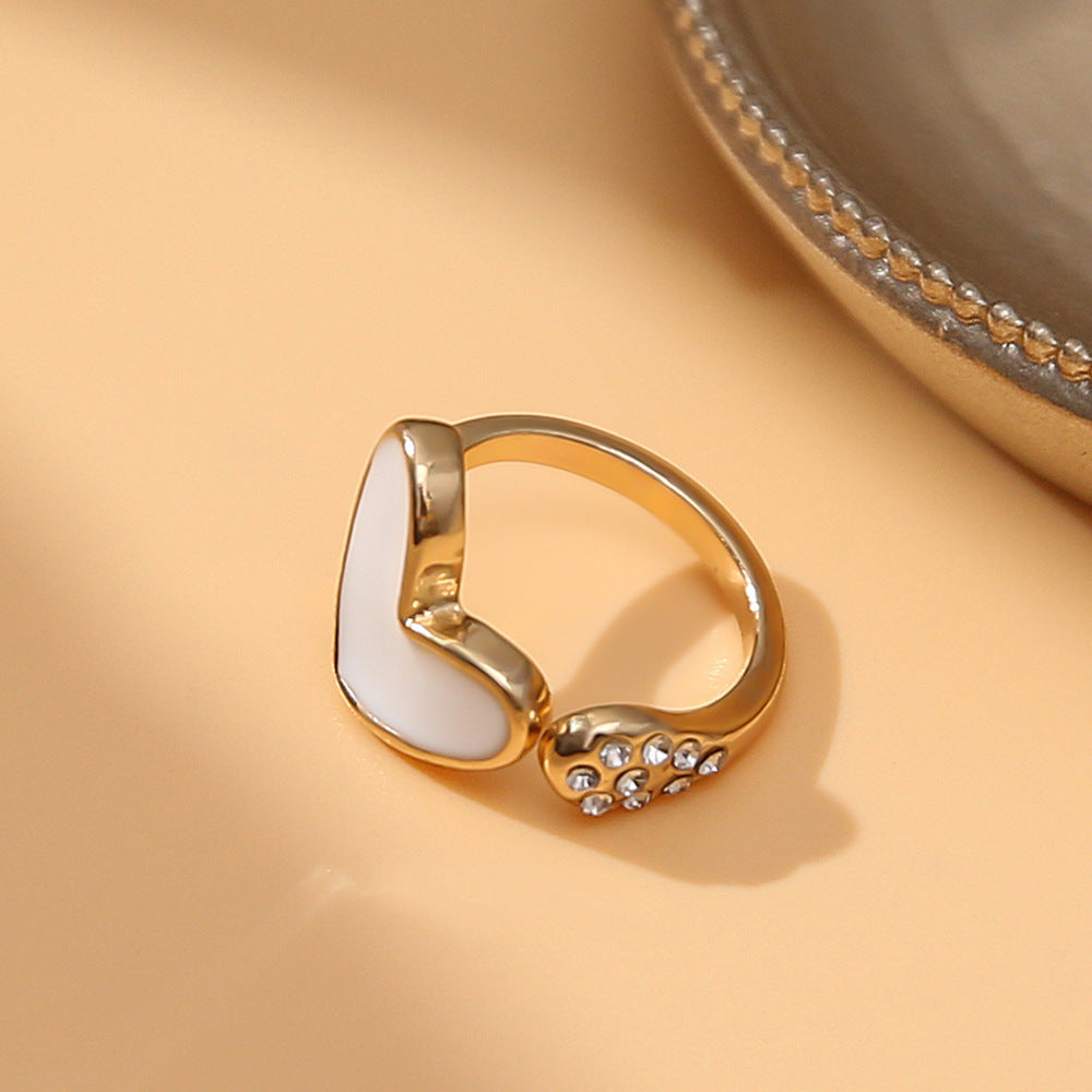 New Style Diamond And Oil Painting Shell Opening Adjustable Ring Peach Heart Ring