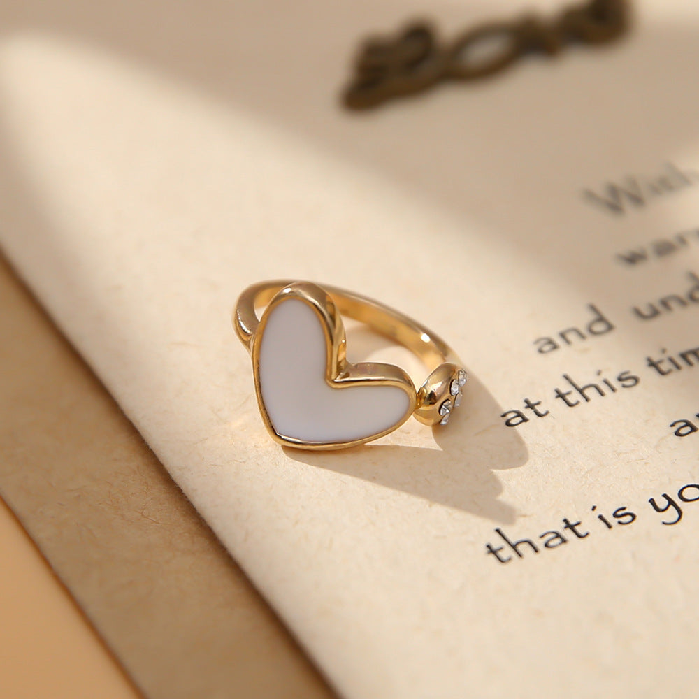 New Style Diamond And Oil Painting Shell Opening Adjustable Ring Peach Heart Ring