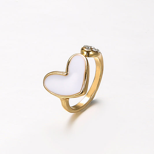 New Style Diamond And Oil Painting Shell Opening Adjustable Ring Peach Heart Ring
