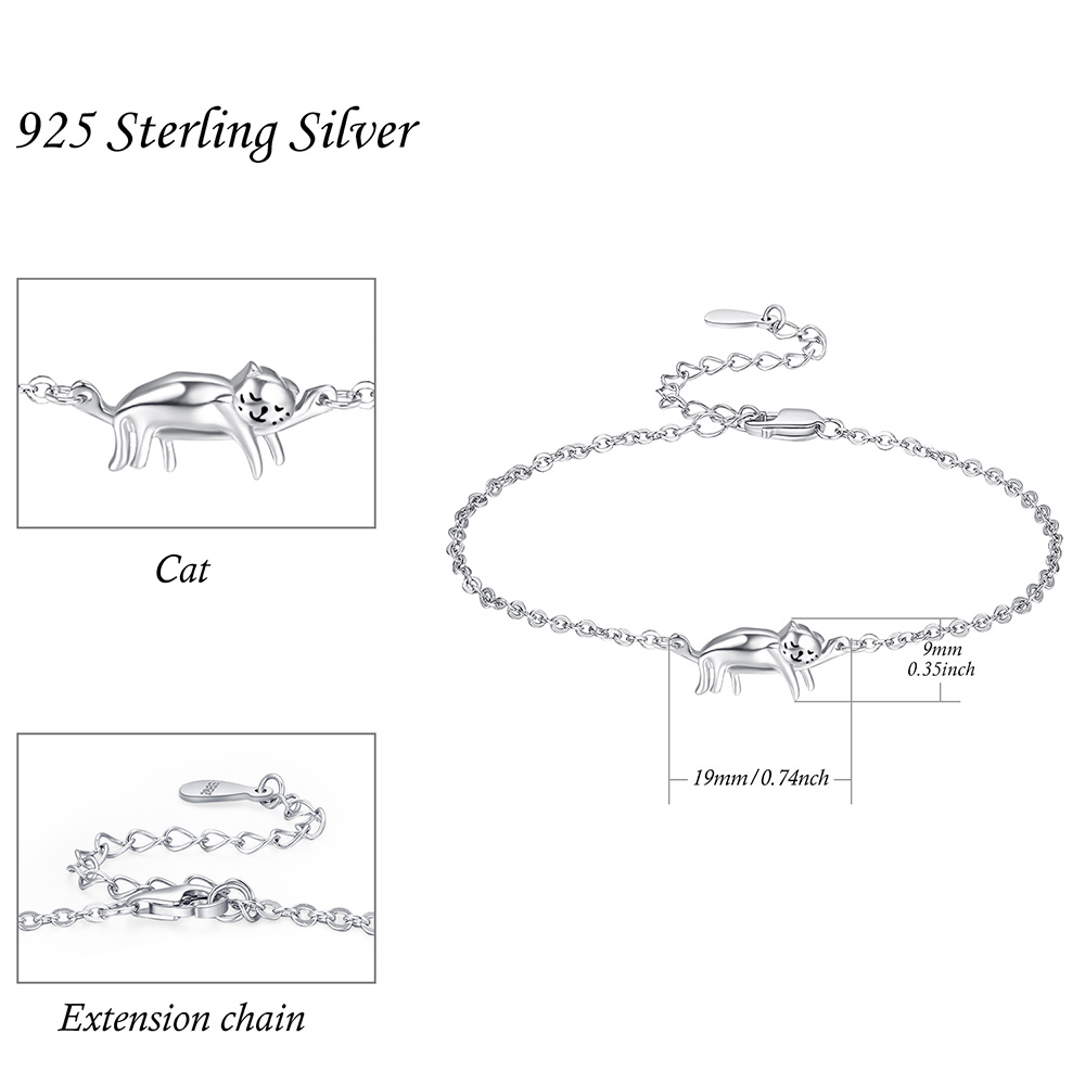Cat Bracelets Sterling Silver Kitty Hypoallergenic  Cat Lovers Adjustable Chain